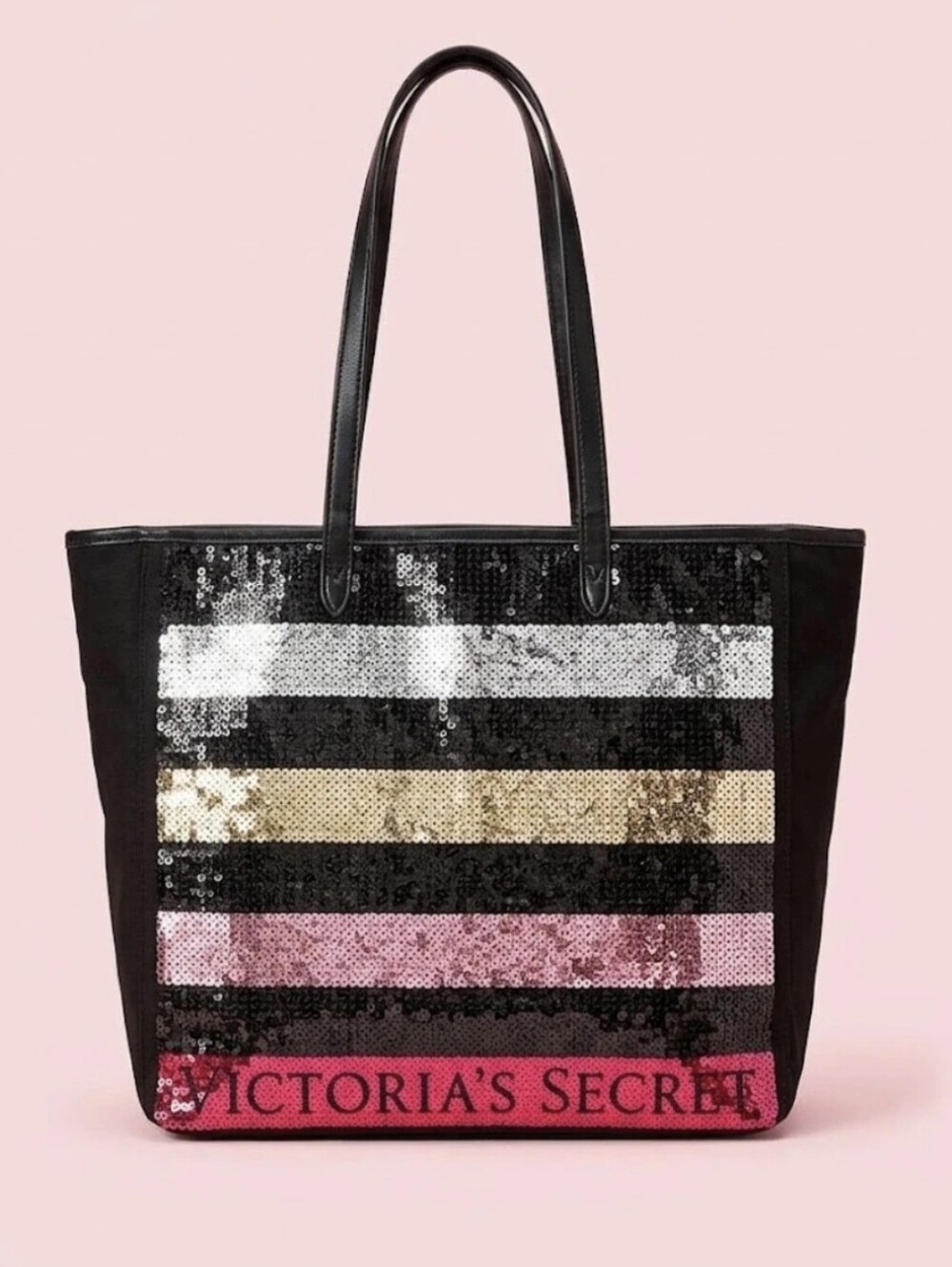 Victoria's Secret Black Sequin Stripe Tote Bag